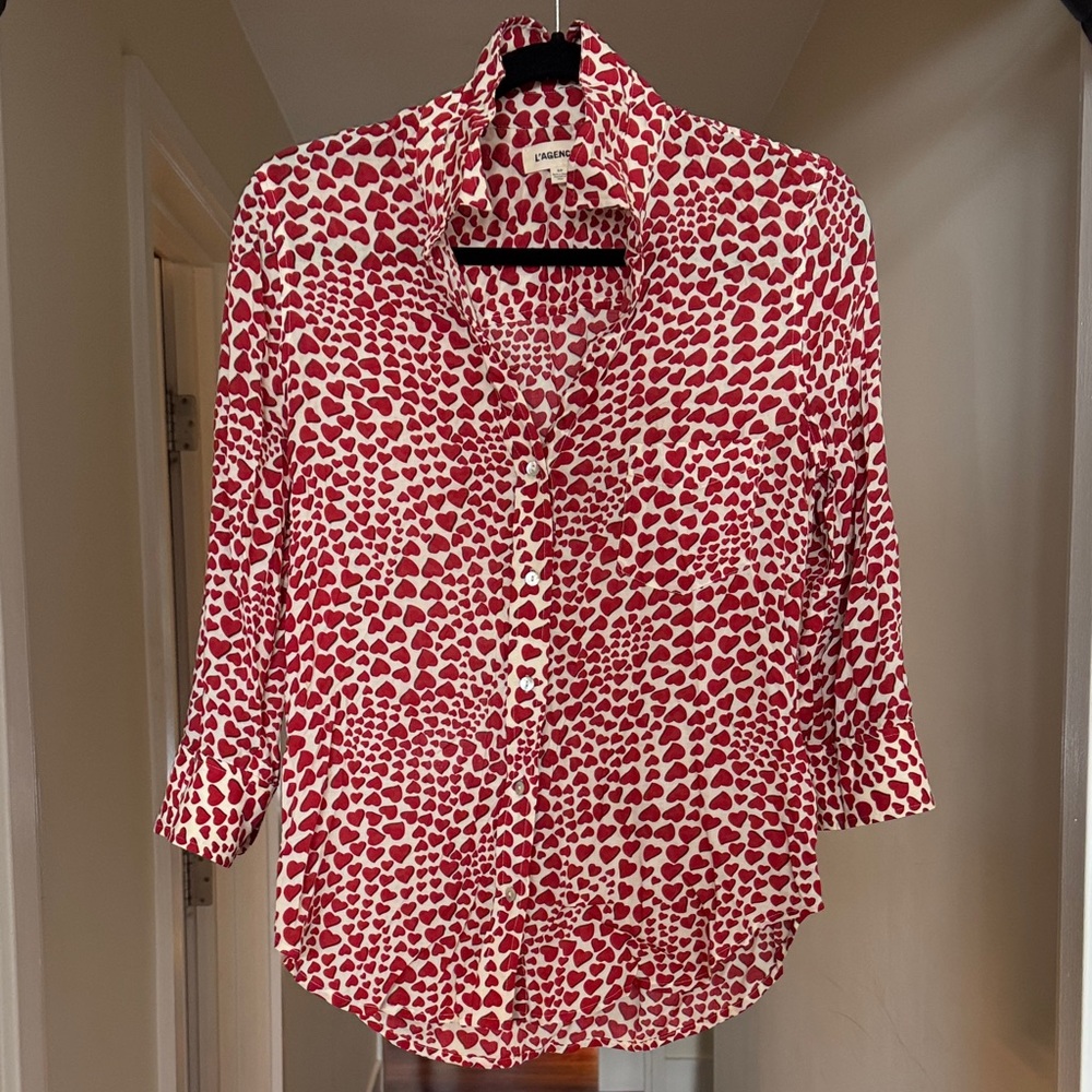 L’AGENCE Red and White Heart Blouse